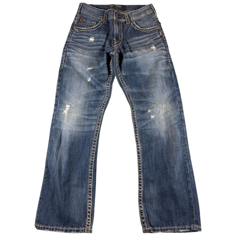 Silver Jeans Co. Gordie Jeans Womens 30x32 Blue Distressed Relaxed Straight Leg